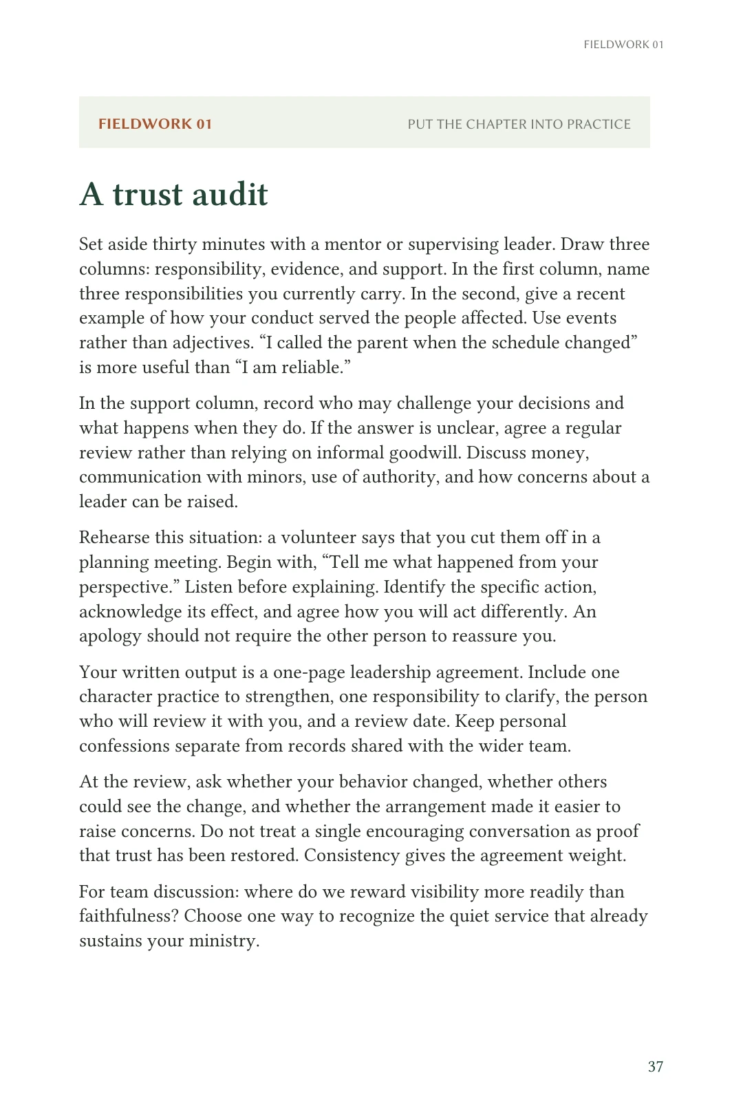 Actual PDF page 37: a practical trust audit for a leader and mentor